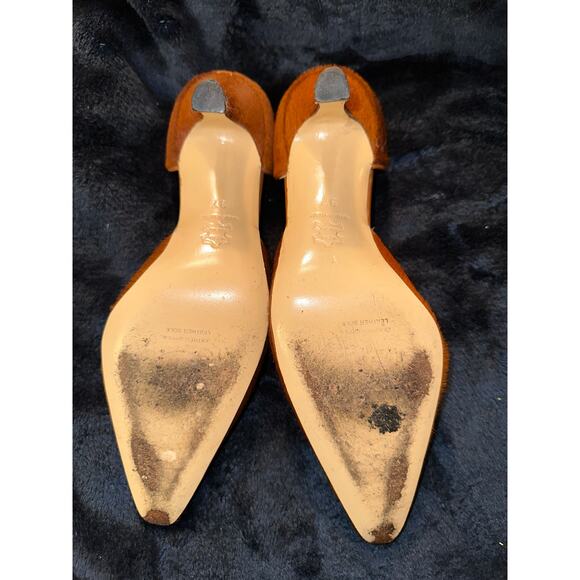 SUAREZ NY CINNAMON CALFHAIR D'ORSAY PUMPS W/ PEARL ORNAMENT MADE IN ITALY 7 - Picture 4 of 7